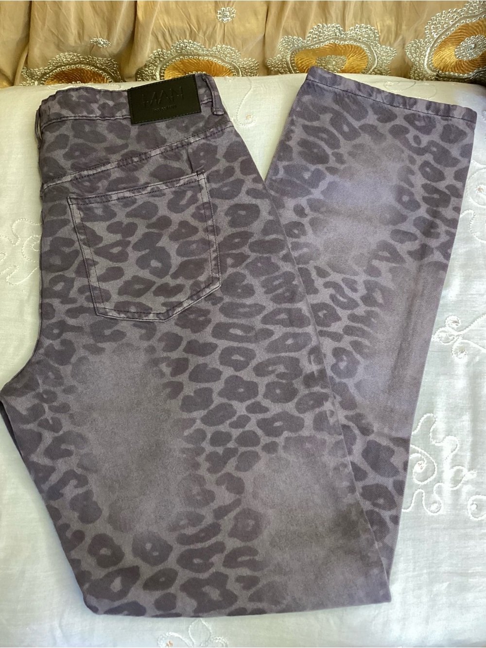 MAN by boohooMAN Lavender Gray Leopard Print Jeans 34